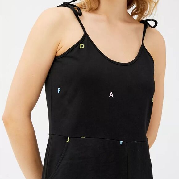 Lazy Oaf Oaf Allover Logo Jumpsuit Black Knit One Piece Wide Leg Size 12 UK 8 US - Picture 6 of 13